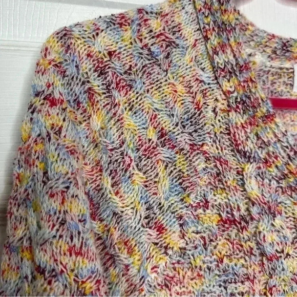 Time And True Cable  Knit Sweater V-Neck White/Multicoloured Size Large - Picture 2 of 16